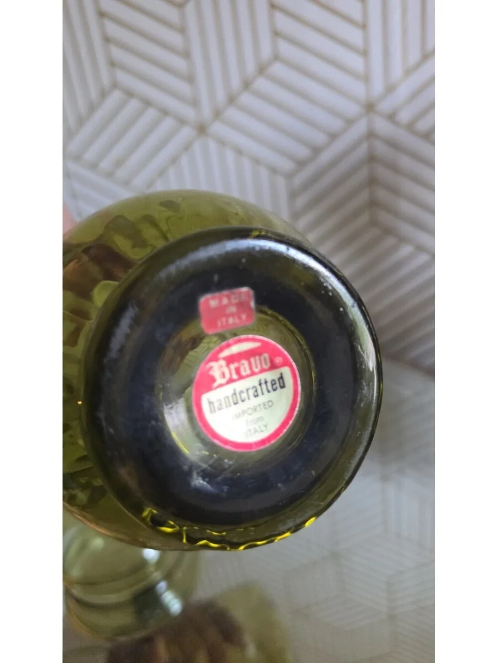 Vintage Mid-Century Bravo Handcrafted Empoli Italy Green Glass Apothecary Jar